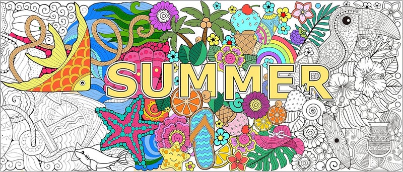 Dvbonike Jumbo Mandala Coloring Poster Giant Summer Color-in Paper Poster DIY Drawing Blank Doodle Art Banner 55.1 x 23.6 inch Tablecloth Wall Decoration, Home School Activity Party Supplies for Kids - Image 1